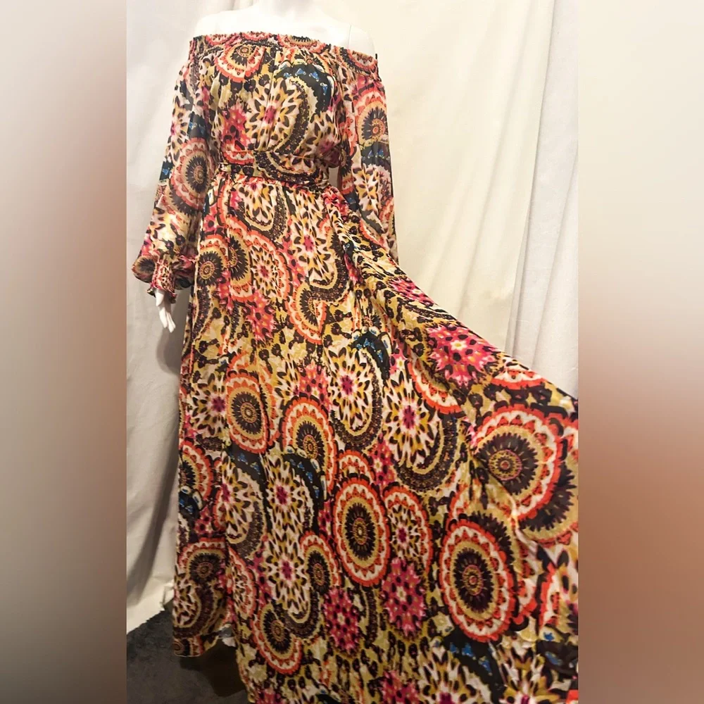 Spy Zone Sz M Floral Paisley Print Maxi Dress Flowy Boho Chic Cottagecore Fairy - Picture 1 of 10